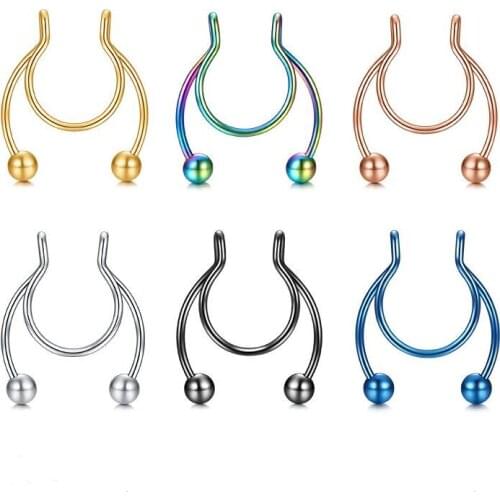 1pcs New Fake Nose Ring Stud New Nose Clip Medical Stainless Steel Hot Sale Nasal Septum False Nose Ring Piercing Jewelry