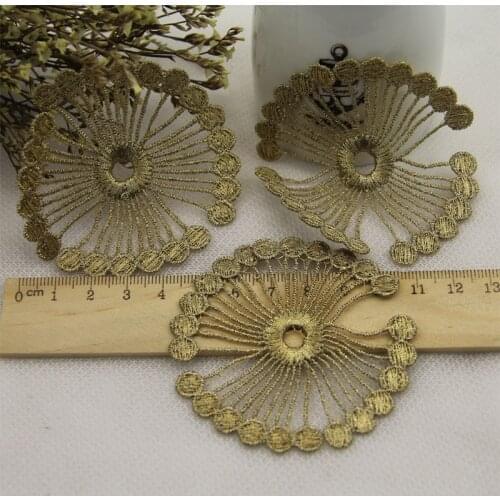20 pcs gold embroidery flower patches lace applique wedding dress accessories fabric 68MM*68MM LP-JA13