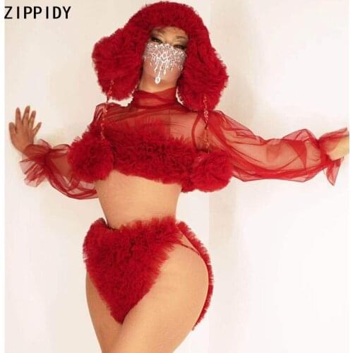 2021 White Red Transparent Sleeve Bra Short Cap Women Singer DS Prom Wear 2 Style Outfit Bar Dance Show Outfit Set