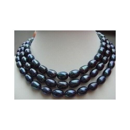 8-10mm Genuine Freshwater cultured black baroque pearl necklace 50 inch