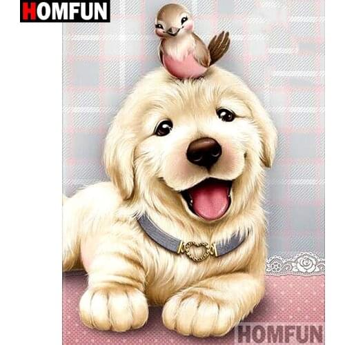 HOMFUN Full Square/Round Drill 5D DIY Diamond Painting "Dog bird" Embroidery Cross Stitch 3D Home Decor Gift A12847