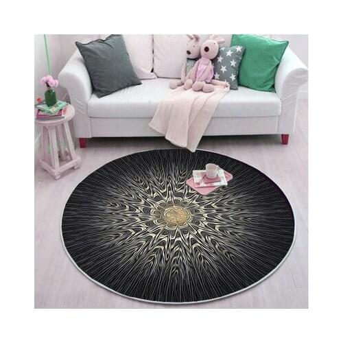 Black And White Art Carpet Round Flower Bedroom Living Room Sofa Non-Slip Mat