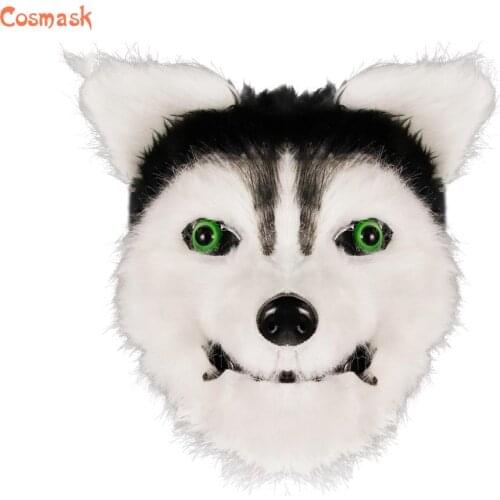 Cosmask Halloween Siberian Husky Dog Latex Mask Novelty Costume Party Fancy Dress Hair Bearing Dog Head Mask
