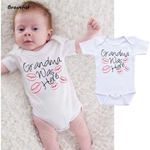 Baby Bodysuits For Newborn Tees Short Sleeves 0-24Months Grandma Was Here Print Summer Outfits Baby Clothes Jumpsuits Tops Tees