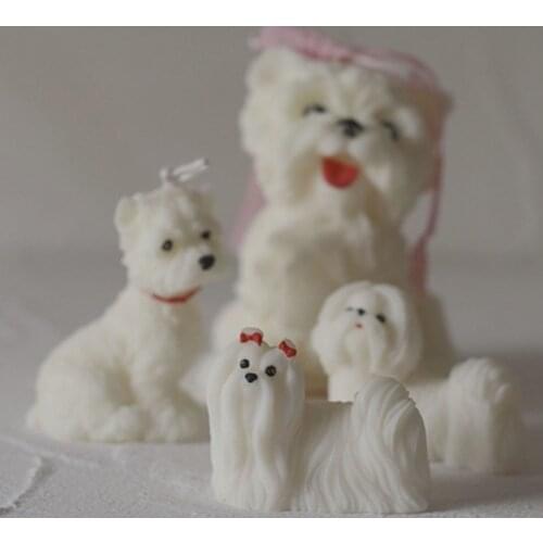 Maltese Dog Shih Tzu Dog Candle Silicone Mold Animal Shape Fragrance Candle Making Wax Mould Korean Style Candle Mold Making