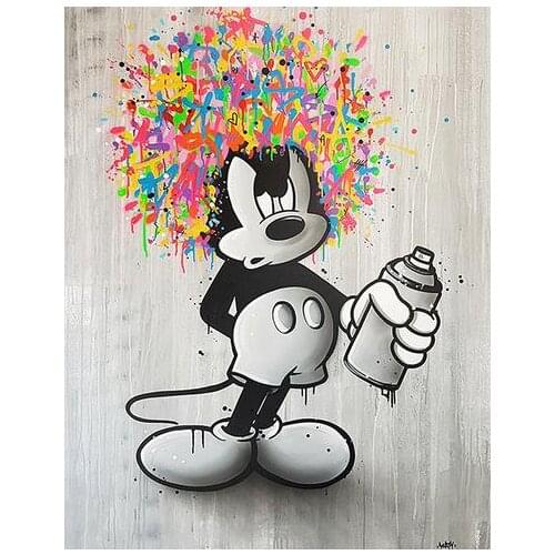 Disney Graffiti Art Mickey Mouse Canvas Painting Street Art Love Life Mickey Minnie Poster Print Art Picture for Living Room