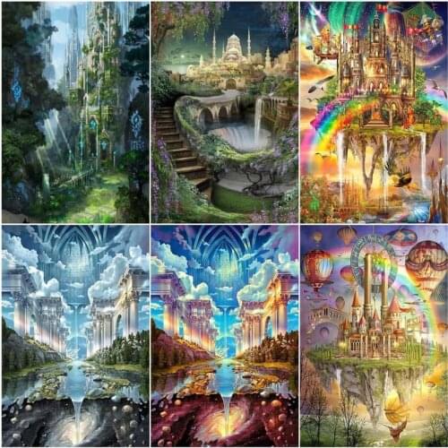 GATYZTORY Painting By Number Rainbow Castle Drawing On Canvas HandPainted Paint Art Gift DIY Pictures By Number Kits Home Decor