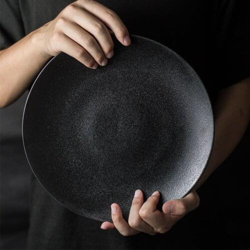 Ceramic home black frosted western food plate steak plate restaurant plate cutting plate creative tableware plate plates set
