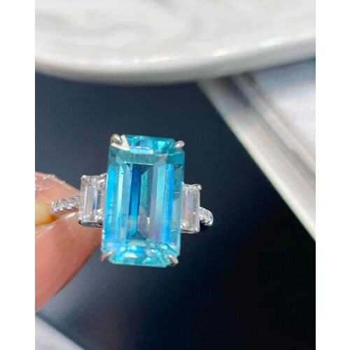LR Aquamarine Ring Fine Jewelry Pure 18K Gold Natural 5.305ct Blue Aquamarine Gemstones Fine Rings for Women Birthday Presents