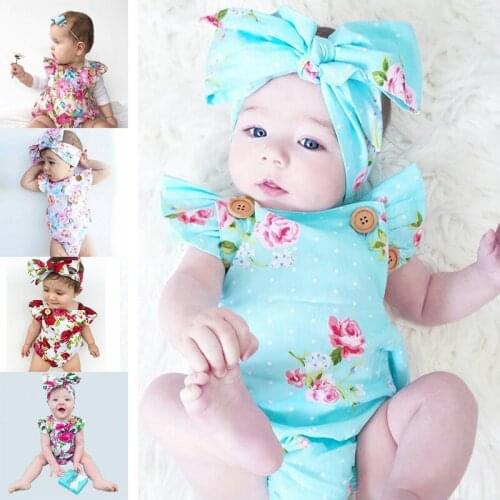 Childrens clothing spring baby jumpsuit spring and summer short-sleeved blue flowers newborn clothes fashion tide baby