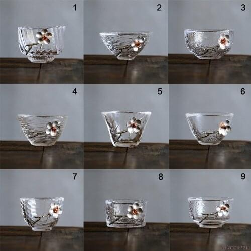 Japanese Style Hammered Glass Small Tea Tasting Cup Tin Glass Single Cup Heat Resistant High Quality Tea Set 1pc