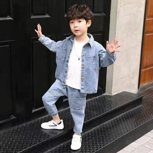 Boys Clothes For 3 4 5 6 8 10 12 13Yrs Spring Autumn Kid Baby Boys Turn-down Collar Outerwear Jackets +Denim Pants 2Pcs/Set