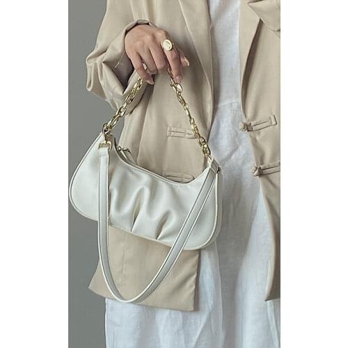 Fashion Design Pleated Womens Shoulder Crossbody Bags PU Leather Ladies Chain Underarm Bag Female Small Hobos Purse Handbags