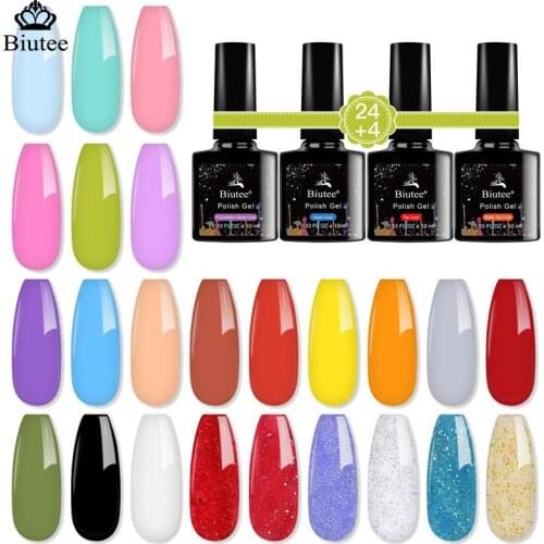 BIUTEE 5ML Nail Gel Polish Set 24 Colors UV Gel Soak Off Base Top Matte Coat Nail Varnish Nails Art Manicure Semi Permanent Gel