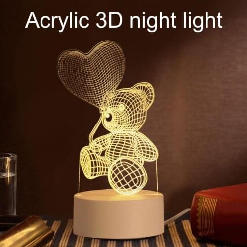 Table Lamp Portable Love Cartoon Bear 3D USB Night Lamp for Valentines Day