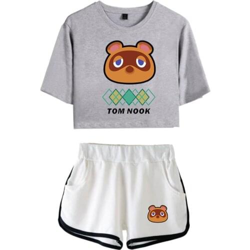 New 2021 Cute Animal Crossing Sexy Women Two Piece Set Summer Short Crop Tops Shorts Girl Suitable Trendy Sport Clothes