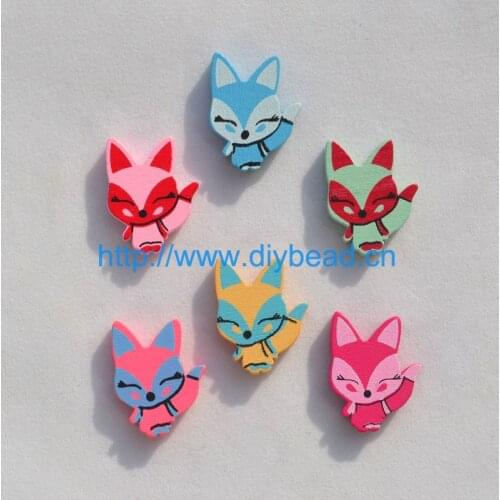 New Style 50pcs Children Handcraft Jewelry Accessory Cartoon Wooden Beads with printed Cartoon Fox Mix Color Necklace Department