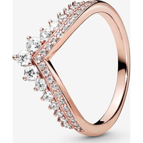 Popular Luxury Princess Wishbone Ring 925 Sterling Silver Cubic Zircon Dazzling Ring For Women Wedding Engagement Fine Jewelry P