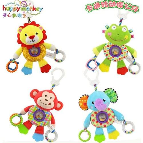 Plush Infant Baby Crib Storller Bed Hanging Rattle bell Teether Stuffed Appease Cute Animal Toys Bell Ring Turn the Beads