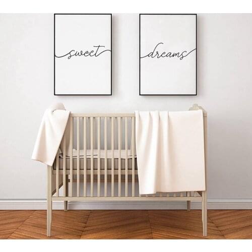 Sweet Dreams Print Typography Poster Bedroom Decor Modern Black and White Minimalist Canvas Painting Bedroom Prints Unframed