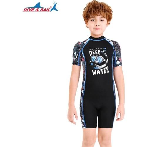 Boy Girls Short Sleeve Thermal Shorty Rash Guard One Piece Lycra UV Sun Protective Zipper Swim Surf Dive Snorkel Bathing Suit