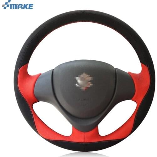 SmRKE For Suzuki Jimny 2011-2015 Steering Wheel Cover DIY Hand-stitched Car Interior Case Top Leather