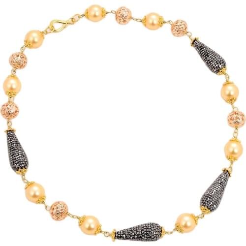 JK 21" 16mm Yellow Sea Shell Pearl Necklace CZ Pave Connector