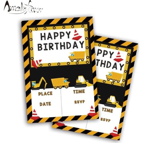 Construction Trucks Theme Party Invitation Card Digger Invitation Kids Event Birthday Party Decorations Supplies Custom-Made