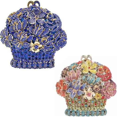 Flower Basket Multicolored Crystal Clutch Bag Hollow Out Women Evening Party Clutches Handbags Lady Daily Clutch Shoulder Bags