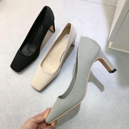 Women Office Pumps Work Shoes Ladies High Heels Pumps Slip On Mules Fashion Square Toe Spring/Autumn Woman Shoes 7cm heels