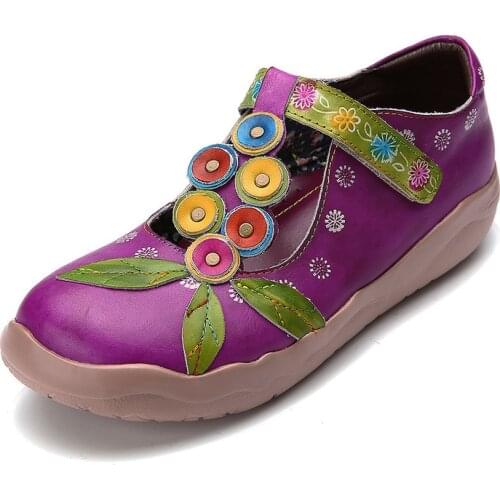 Retro Genuine Leather Women Flat Shoes Woman Bohemian Vintage Style Spring Summer Casual Platform Shoes Hook&Loop Flats