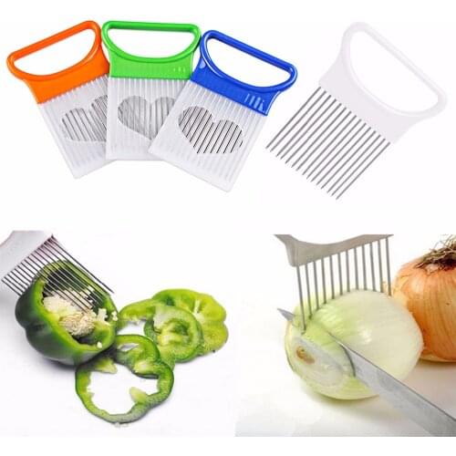Convenient Kitchen Cooking Tool Stainless Steel Onion Tomato Vegetable Slicer Cutting Aid Guide Holder Meat Fork Fruit Slicing