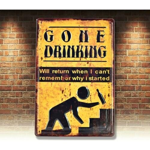 Gone Drinking Plate Vintage Tin Metal Signs Pub Bar Decor Art Wall Poster