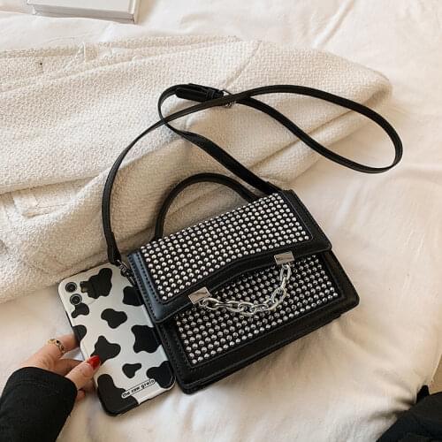 Shoulder Bag Female Designer Handbag Purse Chain Crossbody Bag Women Fashion 2021 New PU Leather Simple All-match Rhinestone
