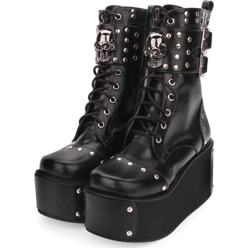 Angelic imprint mori girl Women shoes lady lolita cool punk motorcycle Boots woman high heel pumps Rive platform shoes35-46 8825