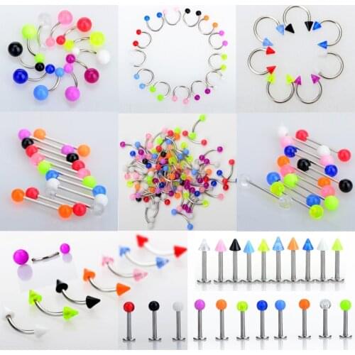 45/90Pcs Steel Body Piercing Jewelry Mix Style Eyebrow Nose Navel Lip Tongue Piercing Ring Tragus Barbell Piercings Body Jewelry