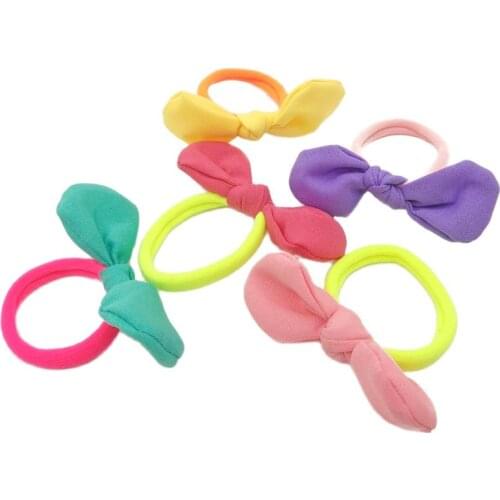5PCS Girls Headwear Mix Color Bow Elastic Gum Rabbit Ears Hair Accessories Ponytail Holder Rubber Bands Ropes