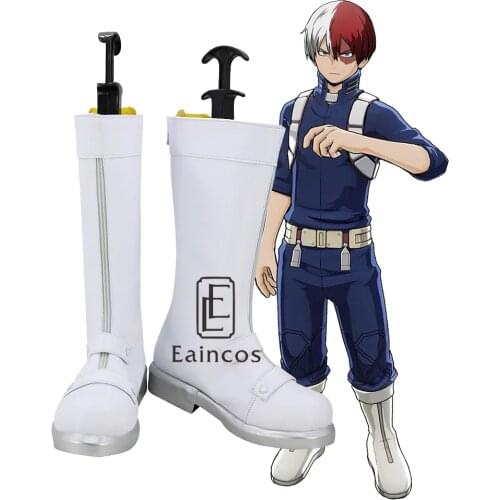 Anime My Hero Academia Todoroki Shoto Cosplay Shoes White Boots Custom-made