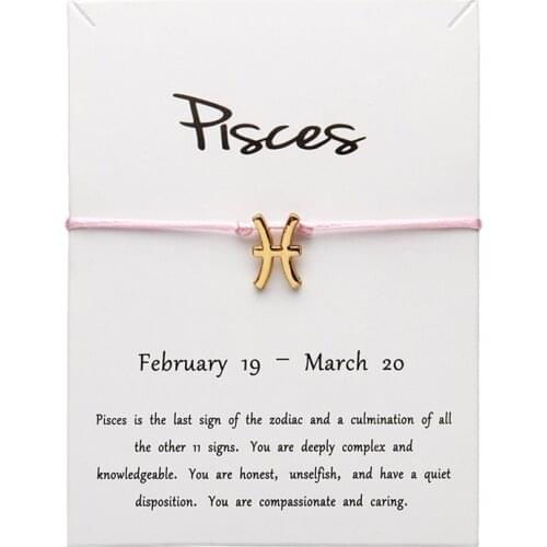 12pcs White Card Pink Color Fashion Jewelry 12 Constellations Zodiac Woven Bracelet Bangles For Women