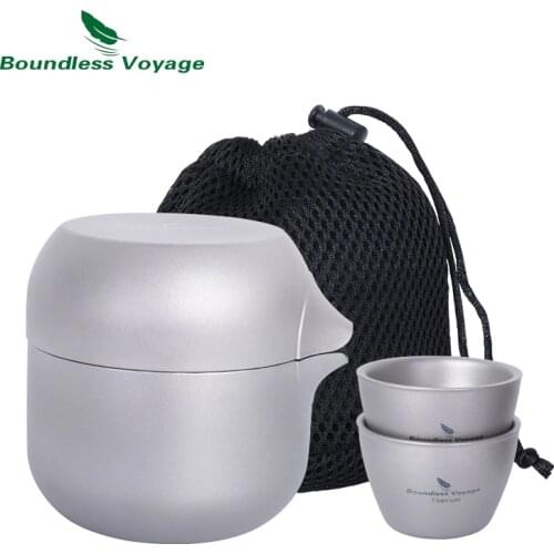 Boundless Voyage Outdoor Titanium Tea Kettle Pot with 3 Cups Tea Strainer Teapot Tea Set Camping Double-layer Tableware