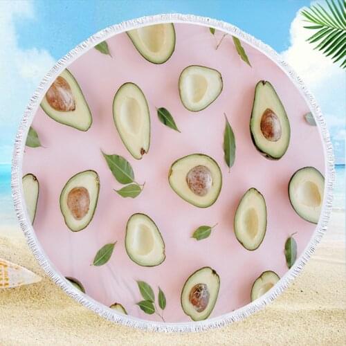 Large Round Beach Towel With Tassels For Kids Adults Tapestry Cartoon Avocado Microfiber Towel 150cm Blanket Yoga Mat