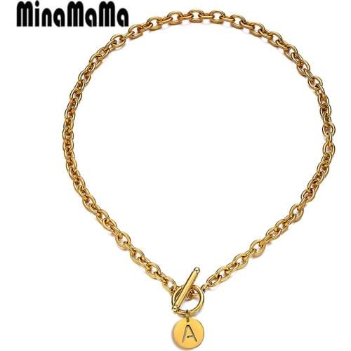 40cm/50cm New Stainless Steel Link Chain Customize Letter Initial Alphabet Pendant Necklace For Women Toggle Choker Name Jewelry