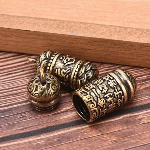 Pure Copper Buddhist Mantra Om Mani Padme Hum Storage Bottle Keychains Pendants Chinese Sutra Book Key Hangings Jewelry Vintage