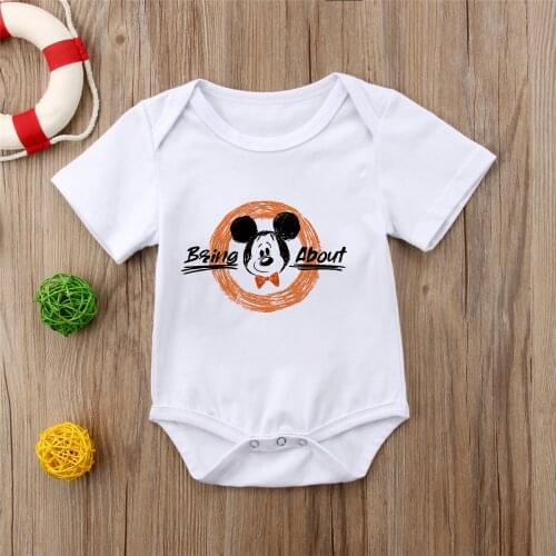 Baby Clothes Summer Short Sleeve Newbron Jumpsuit Disney Mickey Mouse Print Harajuku Infant Bodysuit Baby Boys Girls Tees 0-24M