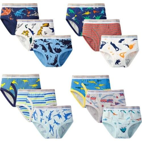 3Pcs Children Boys Underwear Cartoon Cat Shorts Soft Cotton Underpants Teenage Striped Panties 3-10Y