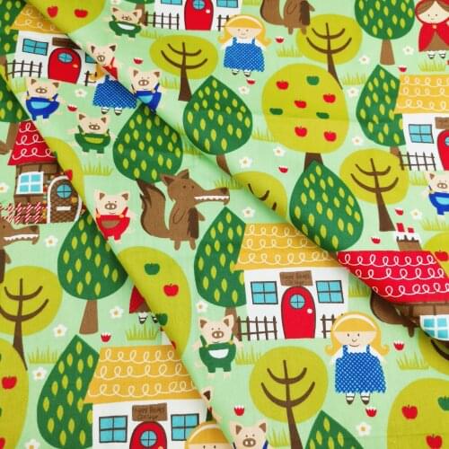 50x50cm Green Tree Wolf Girl Animal Cotton Fabric Diy Handmade Patchwork Quilting Sewing Pillows Baby Bedding Textile Tecidos