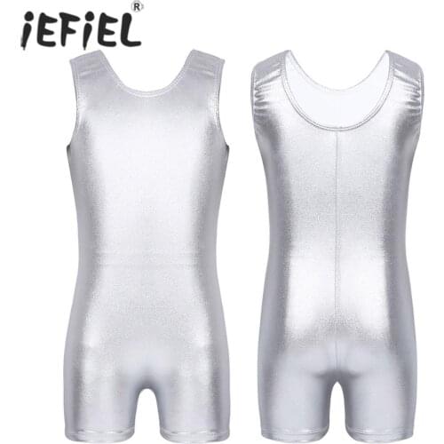 IEFiEL Girls One-piece Shiny Sleeveless Dancewear Professional Ballet Dance Class Bodysuit Gymnastics Leotard Jumpsuit Ballerina