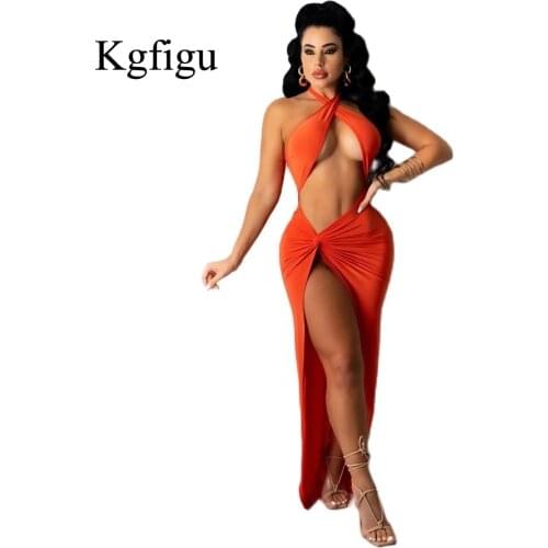 KGFIGU 2021 New Style Split Dresses Outfits Backless Cotton Material Elegant Skinny Soft Fabric Beachwear Woman Bodycon Vestidos