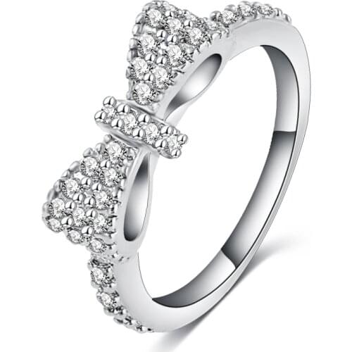 AENINE Classic Lovely Bowknot Rings For Women Luxury Mosaic Rhinestone Crystal Engagement Wedding Rings Jewelry Anel CRI0143