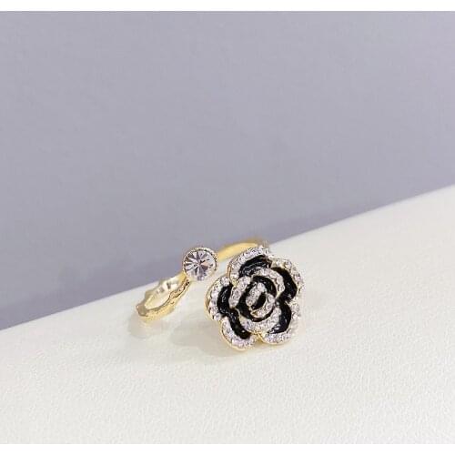 AAA Zircon Enamel Camellia Rings Original Quality Fashion Adjustable Ring for Women Brand Men Jewelry Z120